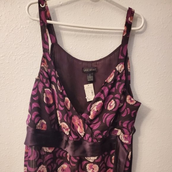 Lane Bryant Purple Floral Empire Tank Tie Plus 28 - Picture 2 of 3